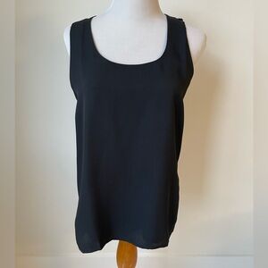 NWT Ann Taylor Black Mixed Media Sleeveless Crew Neck Tank Top Shell Sz S Blouse